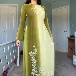 Vietnamese ao dai dress & pants floral formal gown